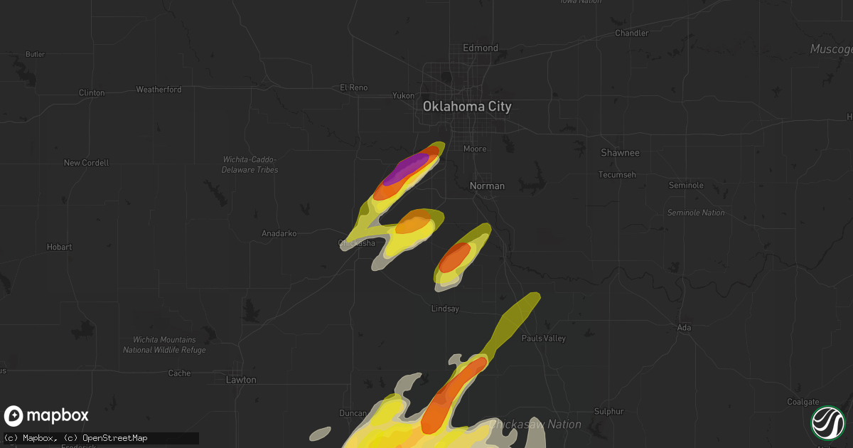 Hail map in Blanchard, OK on May 1, 2019