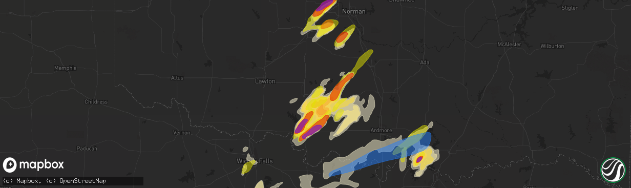 Hail map in Duncan, OK on May 1, 2019