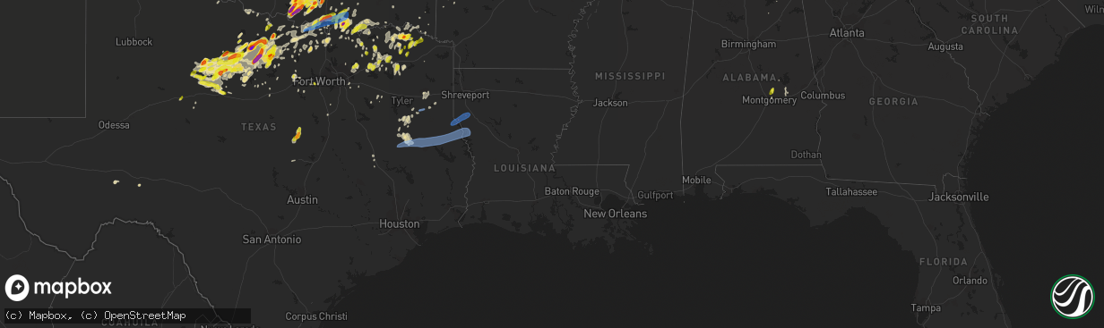 Hail map in Louisiana on May 1, 2019