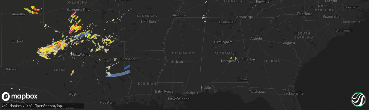 Hail map in Mississippi on May 1, 2019