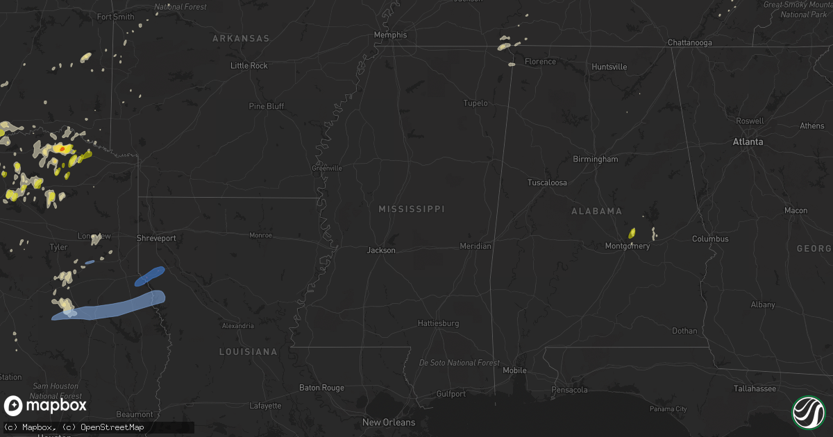 Hail map in Mississippi on May 1, 2019