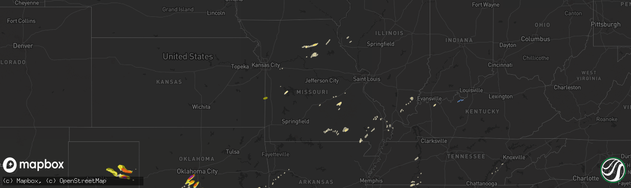 Hail map in Missouri on May 1, 2019