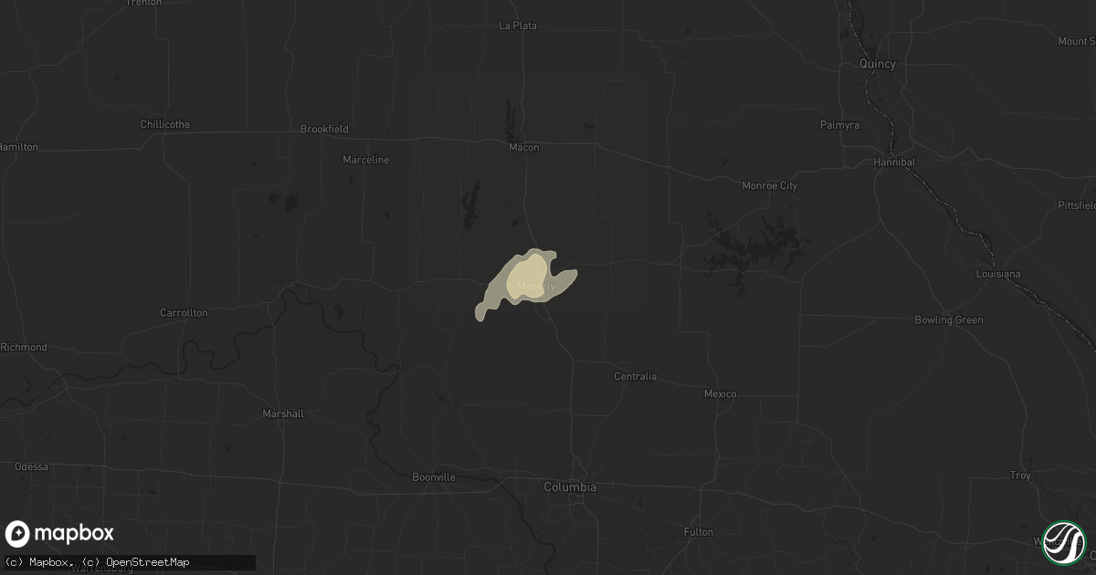 Hail map in Moberly, MO on May 1, 2019