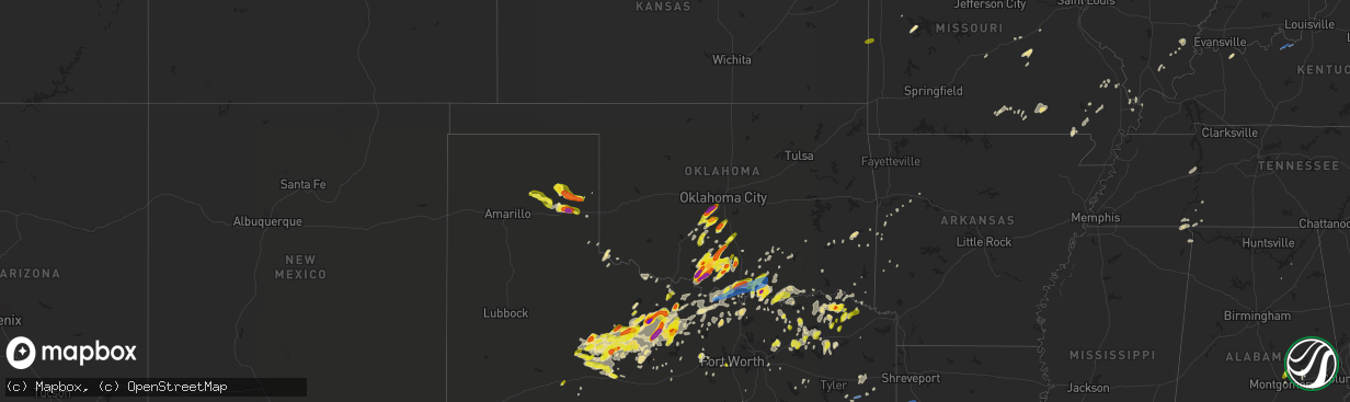 Hail map in Oklahoma on May 1, 2019