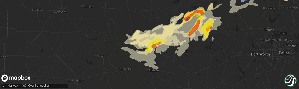 Hail map in Stamford, TX on May 1, 2019