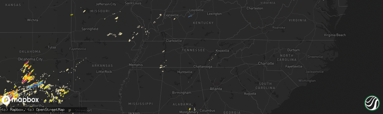 Hail map in Tennessee on May 1, 2019