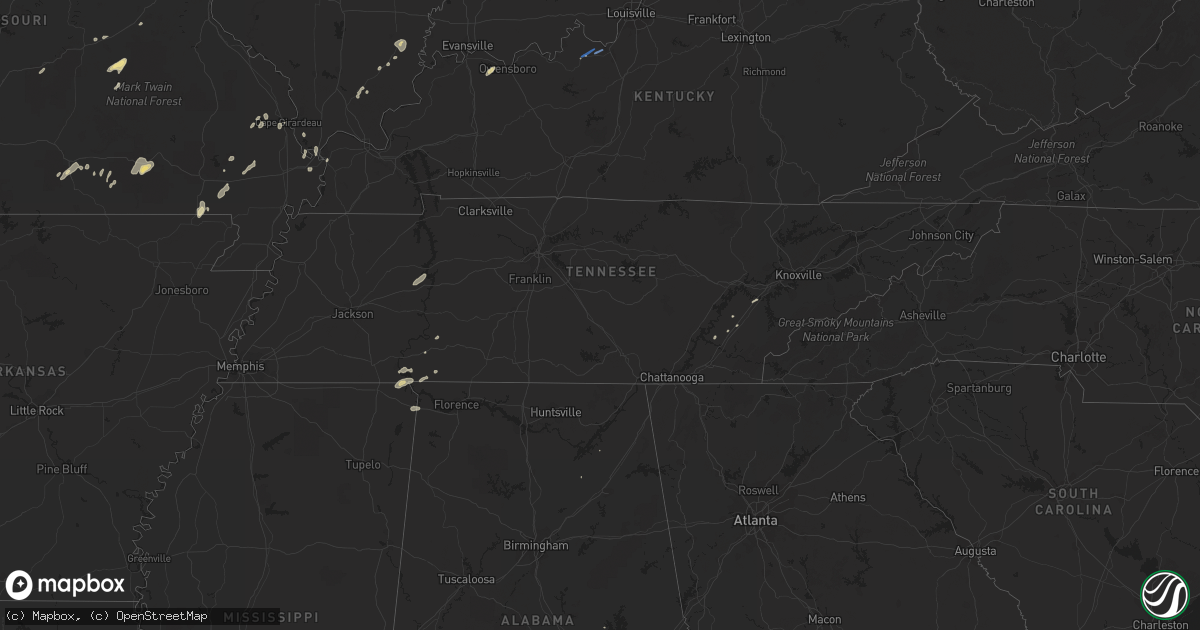 Hail map in Tennessee on May 1, 2019