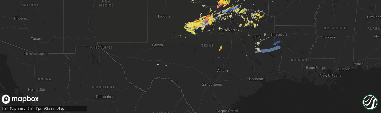 Hail map in Texas on May 1, 2019