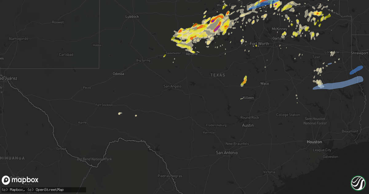 Hail map in Texas on May 1, 2019