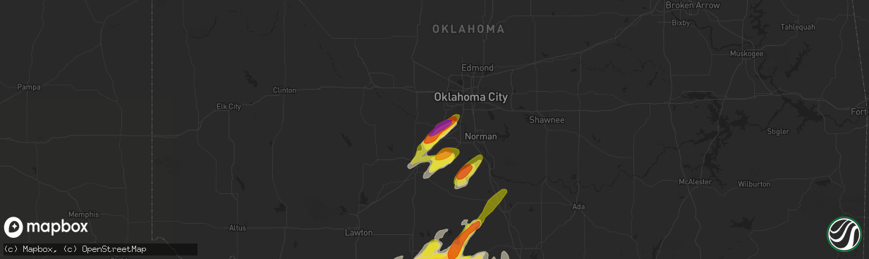 Hail map in Tuttle, OK on May 1, 2019