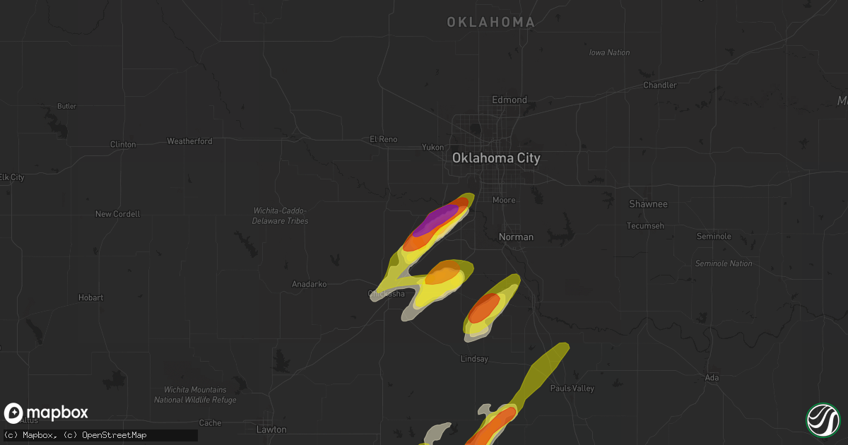 Hail map in Tuttle, OK on May 1, 2019