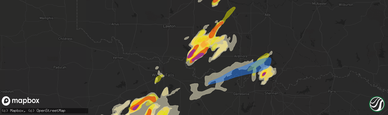 Hail map in Waurika, OK on May 1, 2019