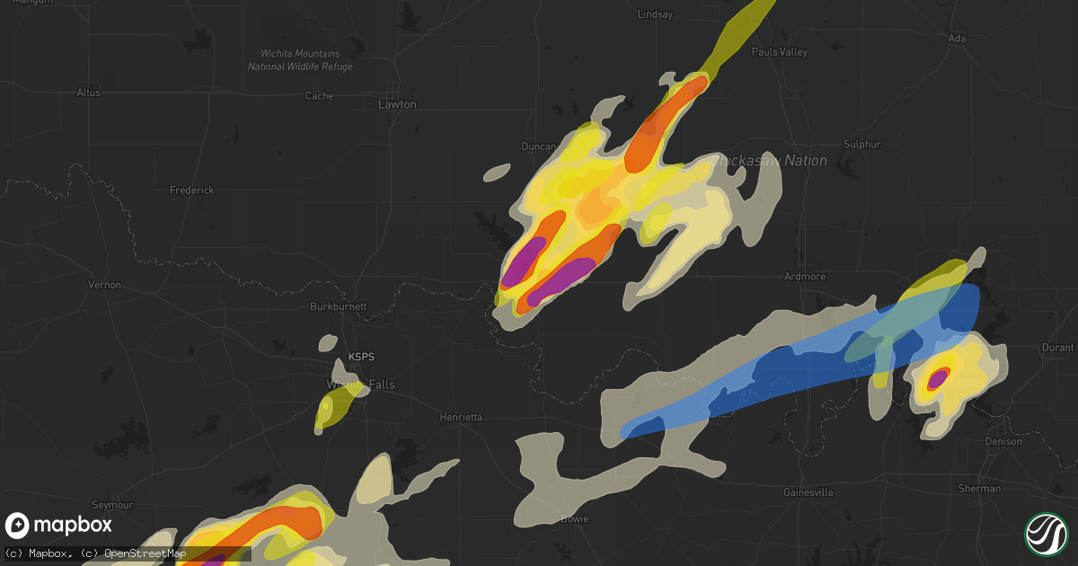 Hail map in Waurika, OK on May 1, 2019