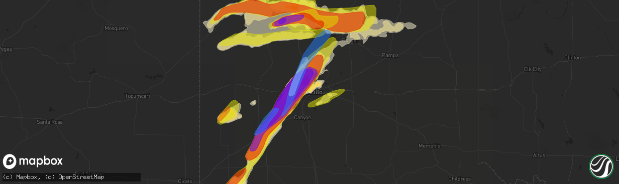 Hail map in Amarillo, TX on May 1, 2022