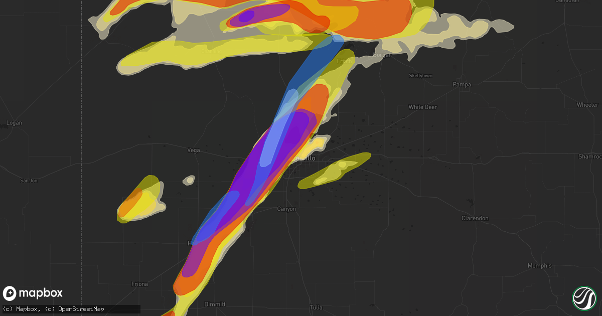 Hail map in Amarillo, TX on May 1, 2022