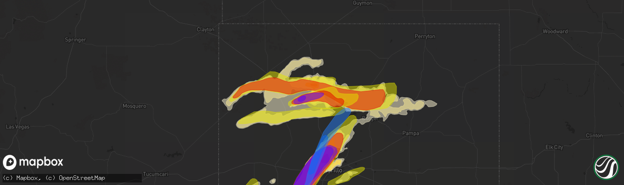 Hail map in Dumas, TX on May 1, 2022