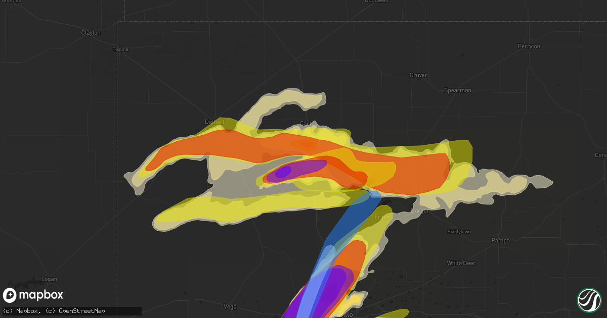 Hail map in Dumas, TX on May 1, 2022