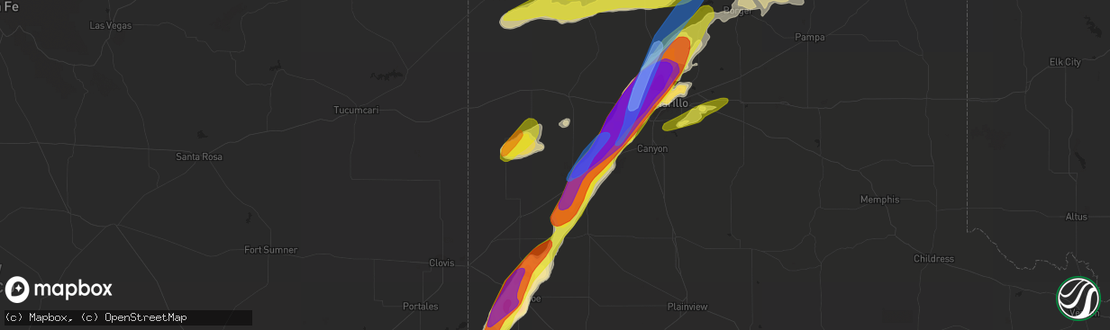 Hail map in Hereford, TX on May 1, 2022