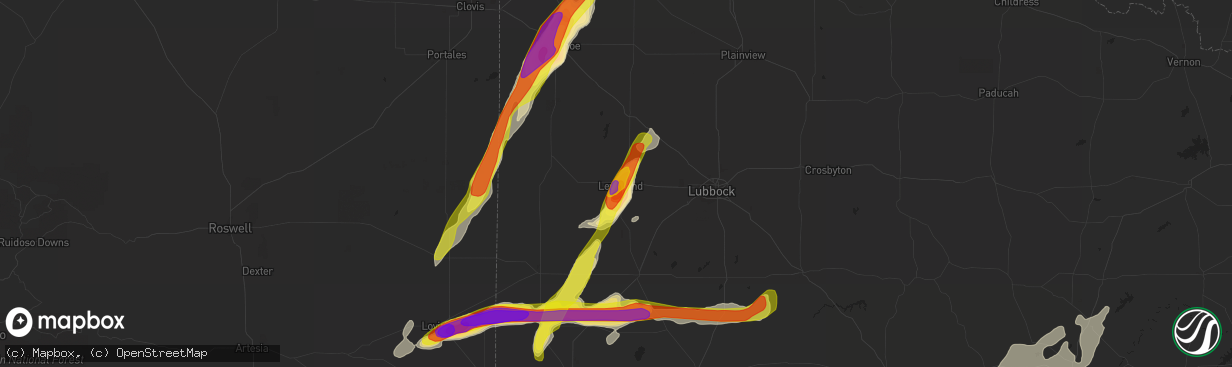 Hail map in Levelland, TX on May 1, 2022