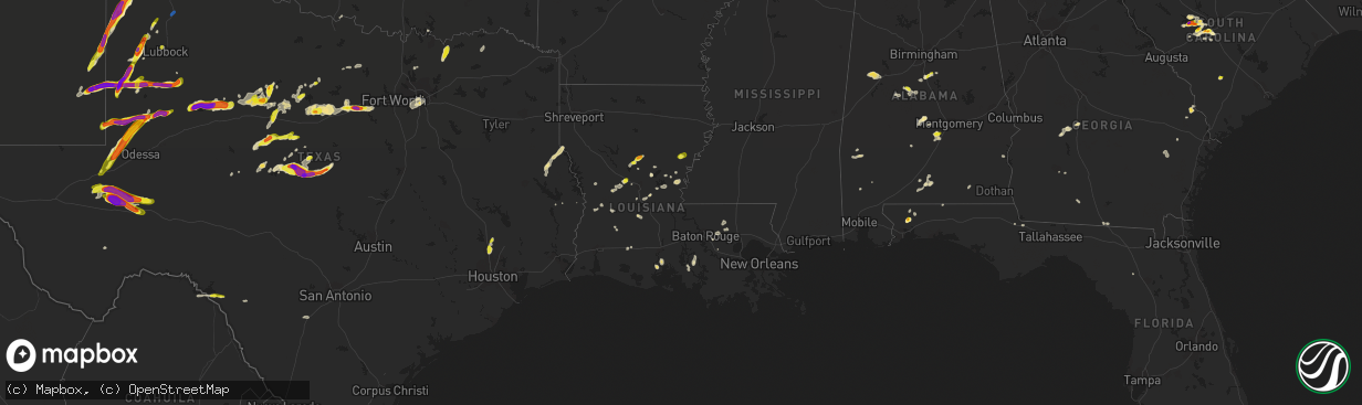 Hail map in Louisiana on May 1, 2022