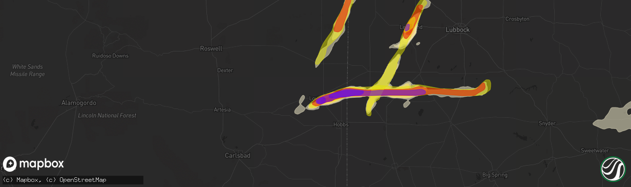 Hail map in Lovington, NM on May 1, 2022