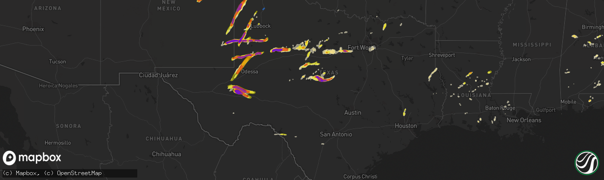 Hail map in Texas on May 1, 2022