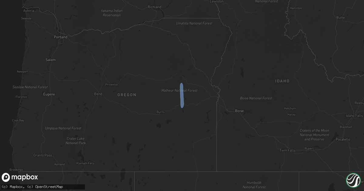 Hail map in Oregon on May 1, 2023