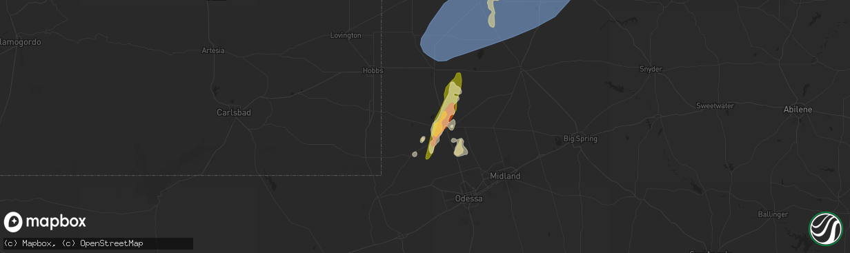 Hail map in Andrews, TX on May 1, 2024