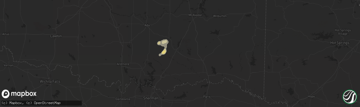 Hail map in Atoka, OK on May 1, 2024