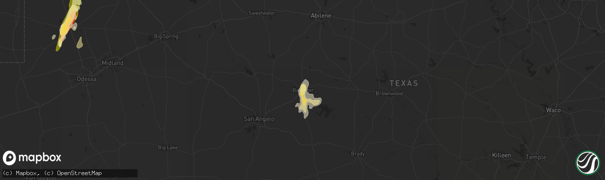 Hail map in Ballinger, TX on May 1, 2024