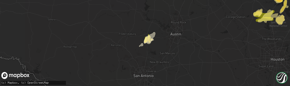 Hail map in Blanco, TX on May 1, 2024