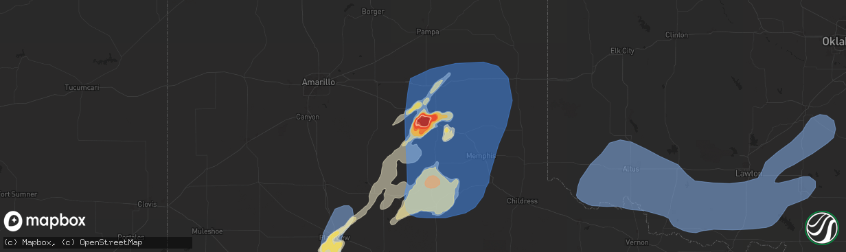 Hail map in Clarendon, TX on May 1, 2024