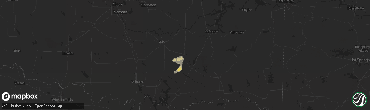 Hail map in Coalgate, OK on May 1, 2024