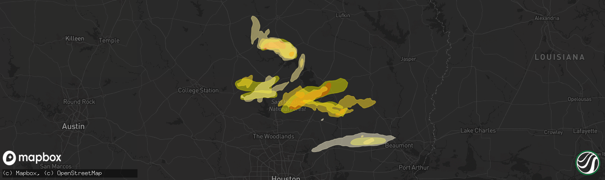 Hail map in Coldspring, TX on May 1, 2024