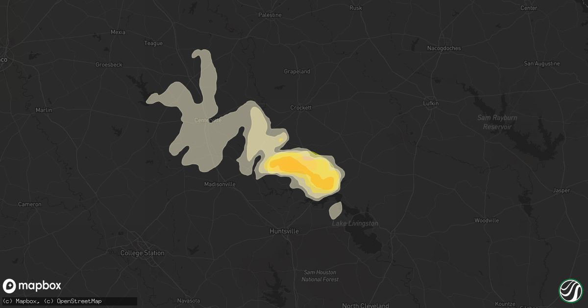 Hail map in Lovelady, TX on May 1, 2024