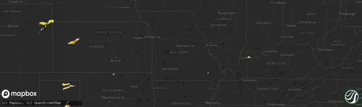 Hail map in Missouri on May 1, 2024