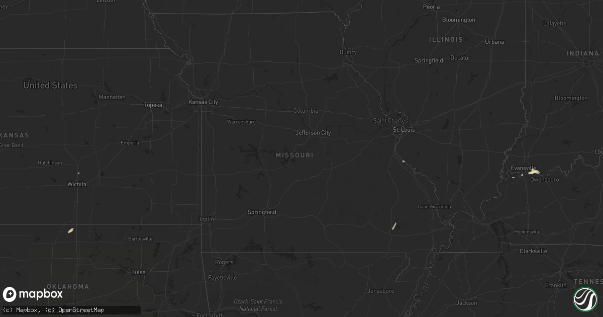 Hail map in Missouri on May 1, 2024