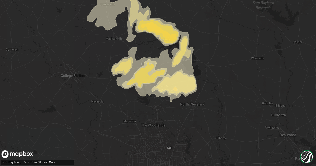 Hail map in New Waverly, TX on May 1, 2024