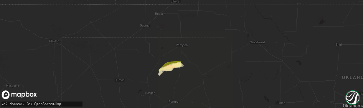 Hail map in Perryton, TX on May 1, 2024