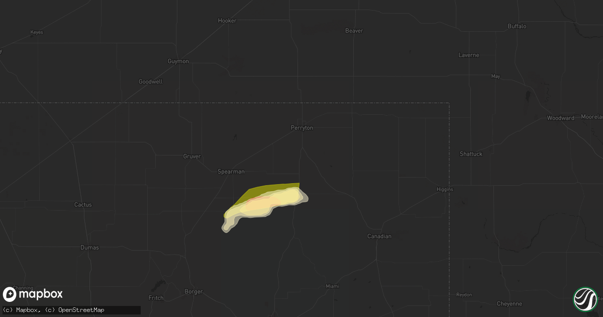 Hail map in Perryton, TX on May 1, 2024