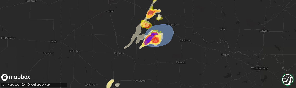 Hail map in Quitaque, TX on May 1, 2024
