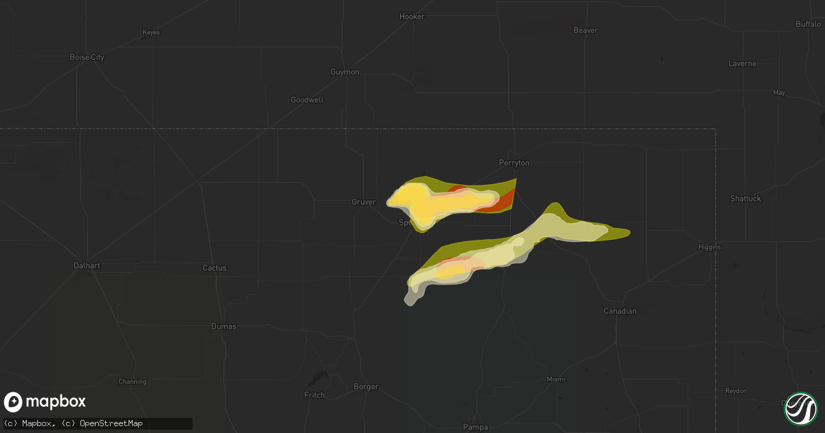 Hail map in Spearman, TX on May 1, 2024