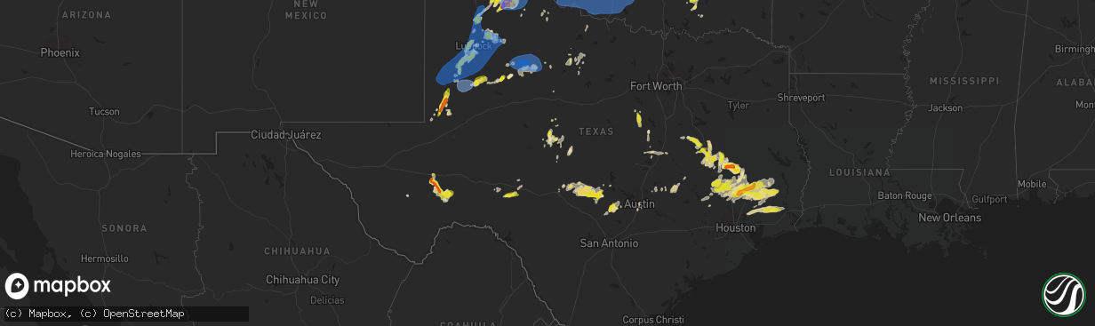 Hail map in Texas on May 1, 2024