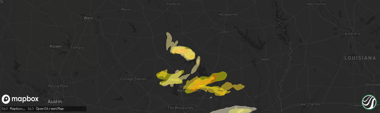 Hail map in Trinity, TX on May 1, 2024