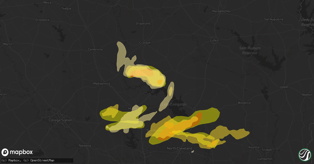 Hail map in Trinity, TX on May 1, 2024