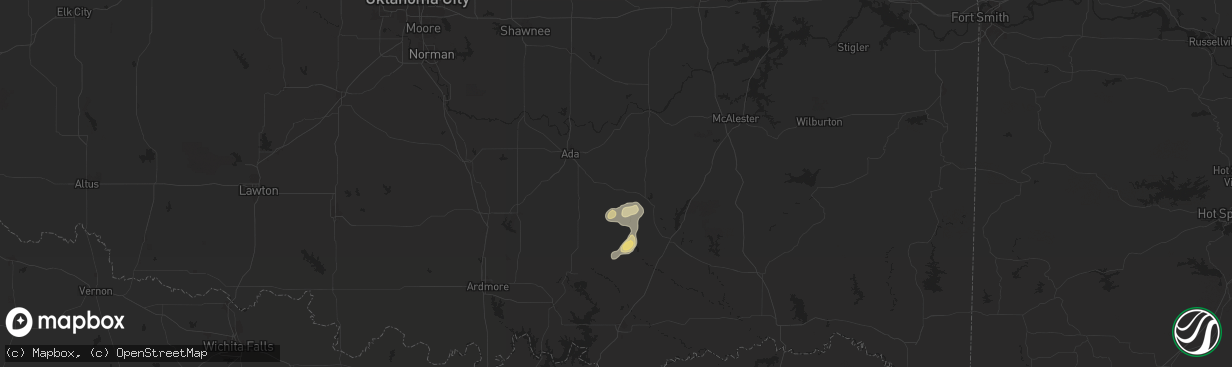 Hail map in Tupelo, OK on May 1, 2024