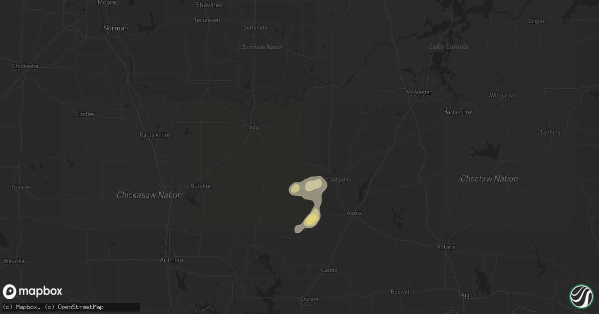 Hail map in Tupelo, OK on May 1, 2024