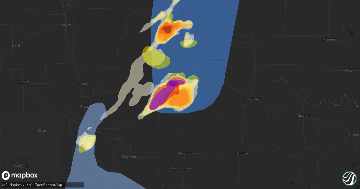 Hail map in Turkey, TX on May 1, 2024