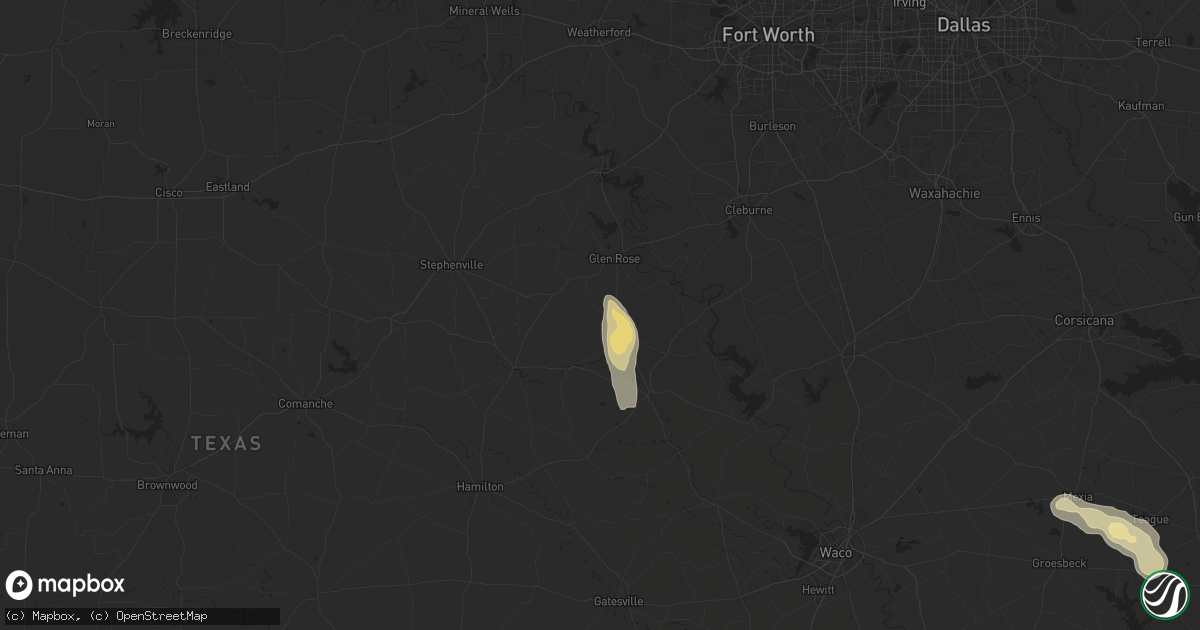 Hail map in Walnut Springs, TX on May 1, 2024