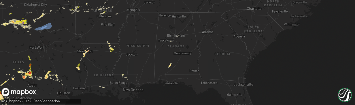 Hail map in Alabama on May 1, 2025